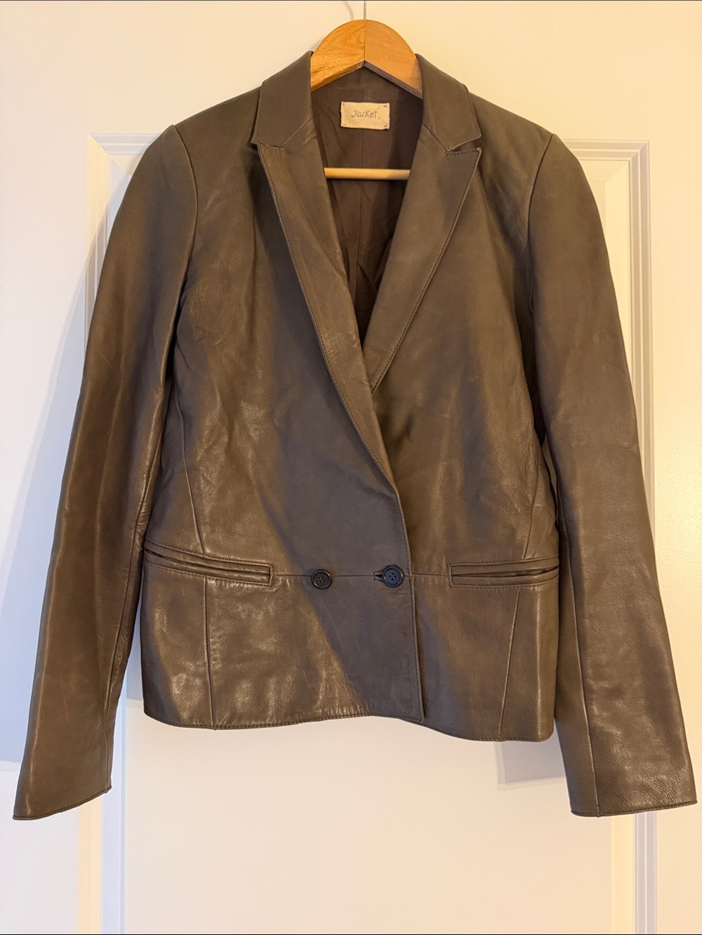 Women's Khaki Leather Blazer Jacket - Giada Forte